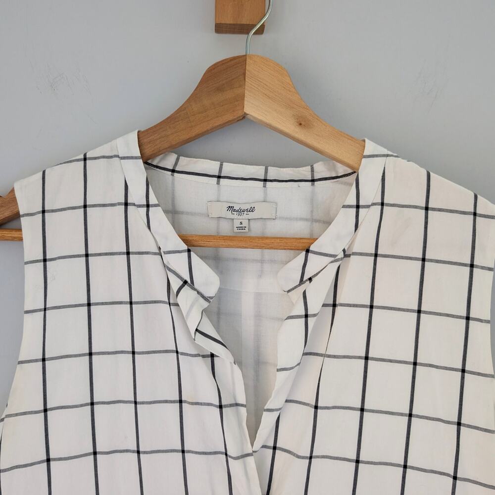 MADEWELL Windowpane Sleeveless Plaid Sleeveless Shirt Dress Cotton, Small - Picture 2 of 4
